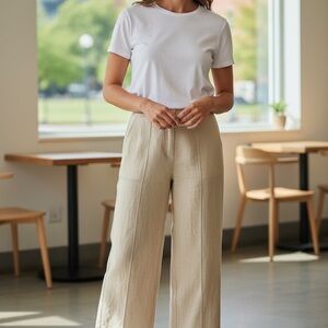 Elegant Cream Wide-Leg Linen Pants